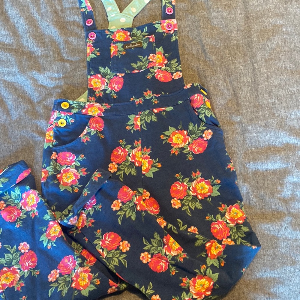 Matilda Jane Wildest Dreams Floral Overalls. Floral and Polka Dot, size 10